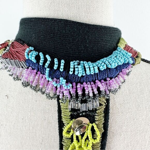 Nanette Lepore Anthropologie Black Knit Beaded Racerback Dress Cover-Up‎ Sz L - Picture 7 of 15